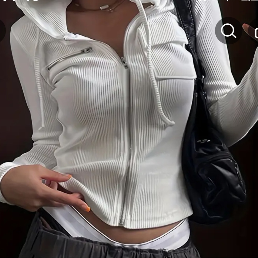 Lightweight Textured *Fitted* Sexy Full Zip Hoodie Top White Cotton NWT Small